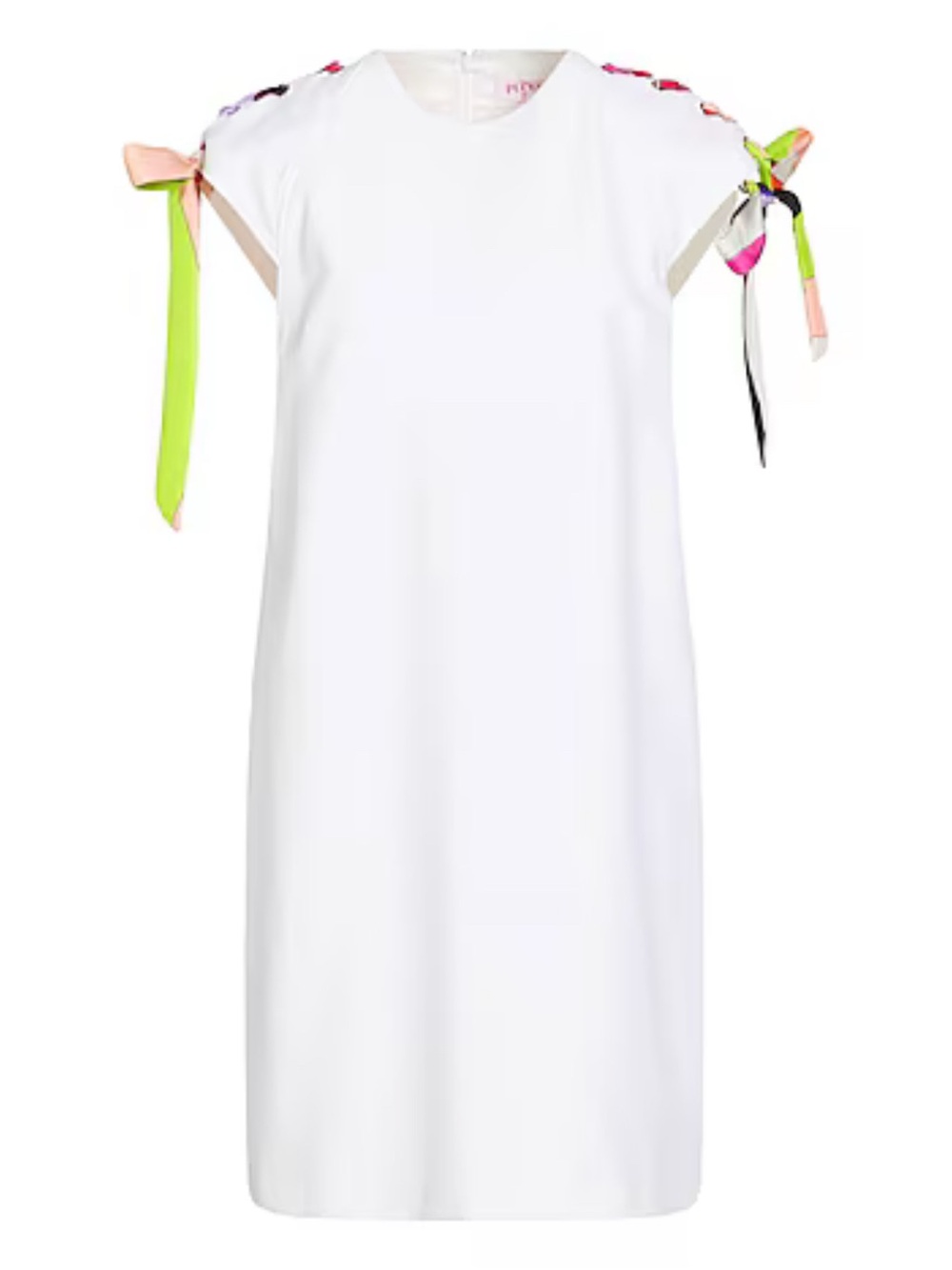 Emilio Pucci White Mini Dress with Classic Pucci Print Ribbon Shoulder Ties